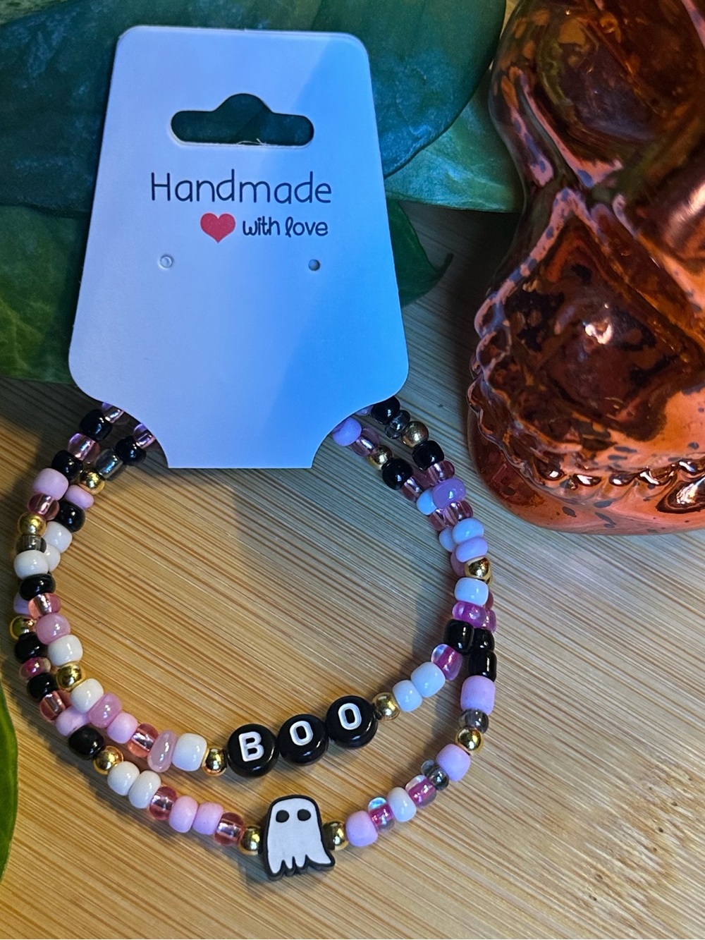 👻✨ Boo 2-PC Stretchy Beaded‎ Bracelet Set | Handmade | Halloween Bracelet Stack